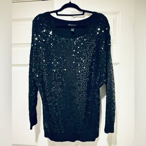 INC International Concepts Black Sequins Scoop Neck Dolman Sleeve Sweater Size L